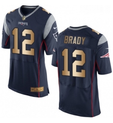 Mens Nike New England Patriots 12 Tom Brady Elite NavyGold Team Color NFL Jersey