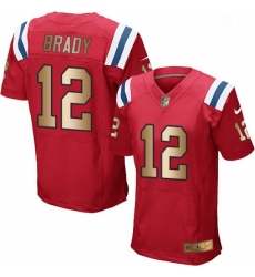 Mens Nike New England Patriots 12 Tom Brady Elite RedGold Alternate NFL Jersey