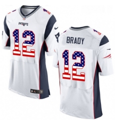 Mens Nike New England Patriots 12 Tom Brady Elite White Road USA Flag Fashion NFL Jersey