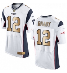 Mens Nike New England Patriots 12 Tom Brady Elite WhiteGold NFL Jersey