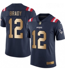 Mens Nike New England Patriots 12 Tom Brady Limited NavyGold Rush NFL Jersey