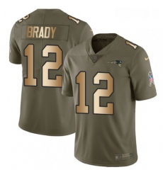 Mens Nike New England Patriots 12 Tom Brady Limited OliveGold 2017 Salute to Service NFL Jersey