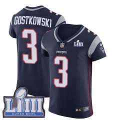 Nike New England Patriots 3 Stephen Gostkowski Navy Blue Team Color Super Bowl LIII Bound Men Stitched NFL Vapor Untouchable Elite Jersey