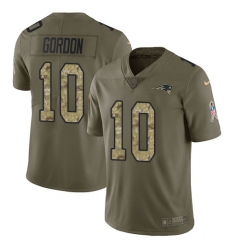 Nike Patriots #10 Josh Gordon Olive Camo Men Stitched NFL Limited 2017 Salute To Service Jersey