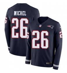 Nike Patriots #26 Sony Michel Navy Blue Team Color Men Stitched NFL Limited Therma Long Sleeve Jersey