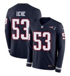Nike Patriots 53 Josh Uche Navy Blue Team Color Men Stitched NFL Limited Therma Long Sleeve Jersey
