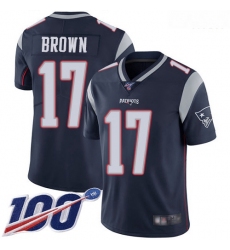Patriots 17 Antonio Brown Navy Blue Team Color Men Stitched Football 100th Season Vapor Limited Jersey