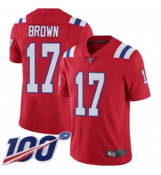 Patriots 17 Antonio Brown Red Alternate Men Stitched Football 100th Season Vapor Limited Jersey