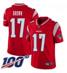 Patriots 17 Antonio Brown Red Men Stitched Football Limited Inverted Legend 100th Season Jersey