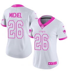 Nike Patriots #26 Sony Michel White Pink Womens Stitched NFL Limited Rush Fashion Jersey