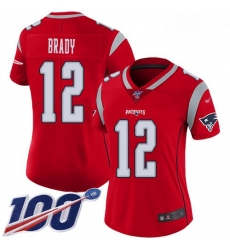 Patriots #12 Tom Brady Red Women Stitched Football Limited Inverted Legend 100th Season Jersey