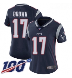 Patriots #17 Antonio Brown Navy Blue Team Color Women Stitched Football 100th Season Vapor Limited Jersey