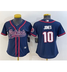 Women New England Patriots 10 Mac Jones Navy With Patch Cool Base Stitched Baseball Jersey