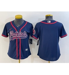 Women New England Patriots Blank Navy With Patch Cool Base Stitched Baseball Jersey