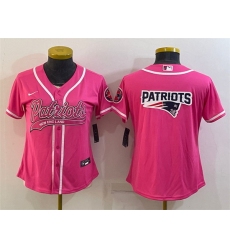 Women New England Patriots Pink Team Big Logo With Patch Cool Base Stitched Baseball Jersey