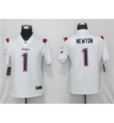 Women Nike New England Patriots 1 Cam Newton  White Jersey