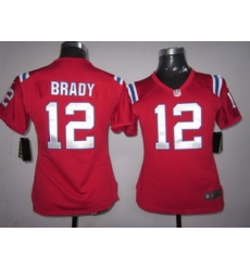 Women Nike New England Patriots #12 Brady Red Nike NFL Jersey