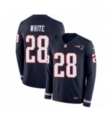 Youth Nike New England Patriots 28 James White Limited Navy Blue Therma Long Sleeve NFL Jersey
