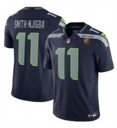 Men Seattle Seahawks 11 Jaxon Smith Njigba Navy 2023 F U S E  With John Madden Patch Vapor Limited Stitched Football Jersey