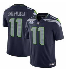 Men Seattle Seahawks 11 Jaxon Smith Njigba Navy 2023 F U S E  With Prem1ere Patch 90th Anniversary Vapor Untouchable Limited Stitched Football Jersey