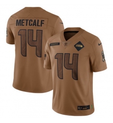 Men Seattle Seahawks 14 DK Metcalf 2023 Brown Salute To Service Limited Stitched Football Jersey