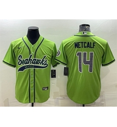 Men Seattle Seahawks 14 DK Metcalf Green With Patch Cool Base Stitched Baseball Jersey