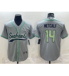 Men Seattle Seahawks 14 DK Metcalf Grey With Patch Cool Base Stitched Baseball Jersey