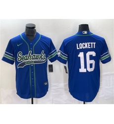 Men Seattle Seahawks 16 Tyler Lockett Royal Throwback Cool Base Stitched Baseball Jersey