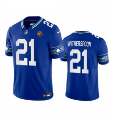 Men Seattle Seahawks 21 Devon Witherspoon Royal 2023 F U S E  Throwback With John Madden Patch Vapor Limited Stitched Football Jersey