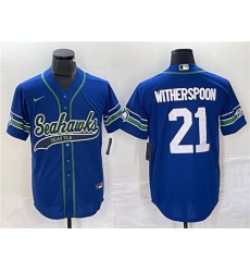 Men Seattle Seahawks 21 Devon Witherspoon Royal Throwback Cool Base Stitched Baseball Jersey
