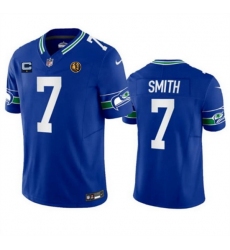 Men Seattle Seahawks 7 Geno Smith Blue 2023 F U S E  Throwback With 1 Star C Patch And John Madden Patch Vapor Limited Stitched Football Jersey