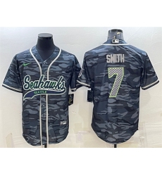 Men Seattle Seahawks 7 Geno Smith Grey Camo With Patch Cool Base Stitched Baseball Jersey