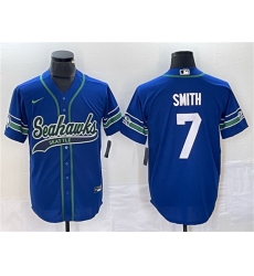 Men Seattle Seahawks 7 Geno Smith Royal Throwback Cool Base Stitched Baseball Jersey
