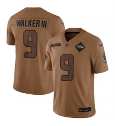 Men Seattle Seahawks 9 Kenneth Walker III 2023 Brown Salute To Service Limited Stitched Football Jersey