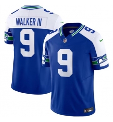 Men Seattle Seahawks 9 Kenneth Walker III Royal 2023 F U S E Throwback Vapor Limited Stitched Football Jersey