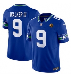 Men Seattle Seahawks 9 Kenneth Walker III Royal 2023 F U S E  Throwback With John Madden Patch Vapor Limited Stitched Football Jersey