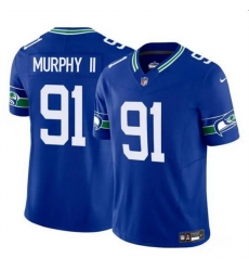 Men Seattle Seahawks 91 Byron Murphy II Royal 2024 Draft F U S E Throwback Vapor Limited Stitched Football Jersey