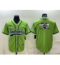 Men Seattle Seahawks Green Team Big Logo With Patch Cool Base Stitched Baseball Jersey