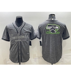 Men Seattle Seahawks Grey Team Big Logo With Patch Cool Base Stitched Baseball Jersey