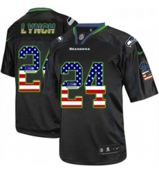 Mens Nike Seattle Seahawks 24 Marshawn Lynch Elite Black USA Flag Fashion NFL Jersey