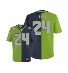 Mens Nike Seattle Seahawks 24 Marshawn Lynch Elite NavyGreen Split Fashion NFL Jersey