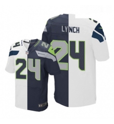 Mens Nike Seattle Seahawks 24 Marshawn Lynch Elite NavyWhite Split Fashion NFL Jersey