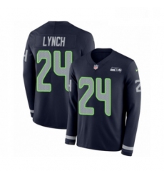 Mens Nike Seattle Seahawks 24 Marshawn Lynch Limited Navy Blue Therma Long Sleeve NFL Jersey