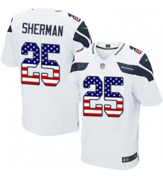 Mens Nike Seattle Seahawks 25 Richard Sherman Elite White Road USA Flag Fashion NFL Jersey