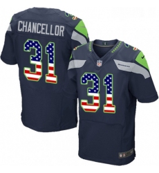 Mens Nike Seattle Seahawks 31 Kam Chancellor Elite Navy Blue Home USA Flag Fashion NFL Jersey