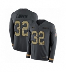 Mens Nike Seattle Seahawks 32 Chris Carson Limited Black Salute to Service Therma Long Sleeve NFL Jersey