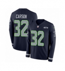 Mens Nike Seattle Seahawks 32 Chris Carson Limited Navy Blue Therma Long Sleeve NFL Jersey