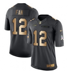 Nike Seahawks #12 Fan Black Mens Stitched NFL Limited Gold Salute To Service Jersey