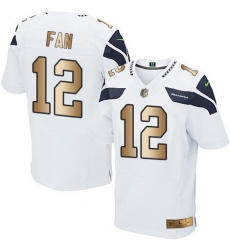 Nike Seahawks #12 Fan White Mens Stitched NFL Elite Gold Jersey