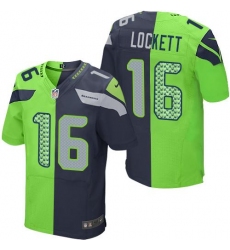 Nike Seahawks #16 Tyler Lockett Steel Blue Green Mens Stitched NFL Elite Split Jersey